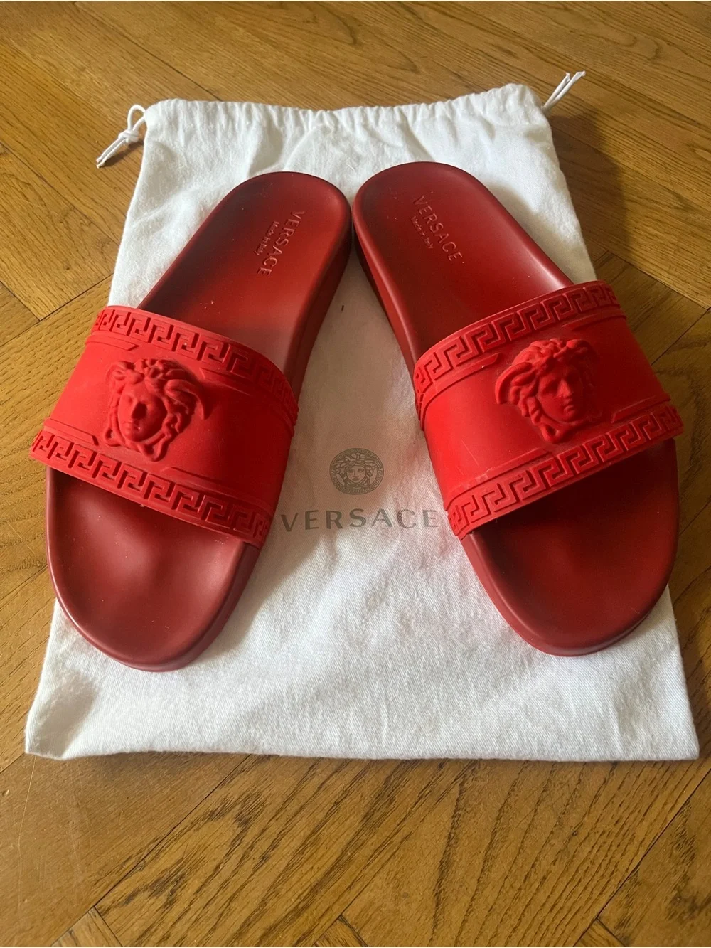 Versace Red Medusa Embossed Slide Sandals